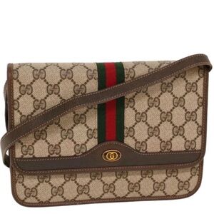 Gucci Beige Brown Canvas Crossbody with Green and Red Web Stripe